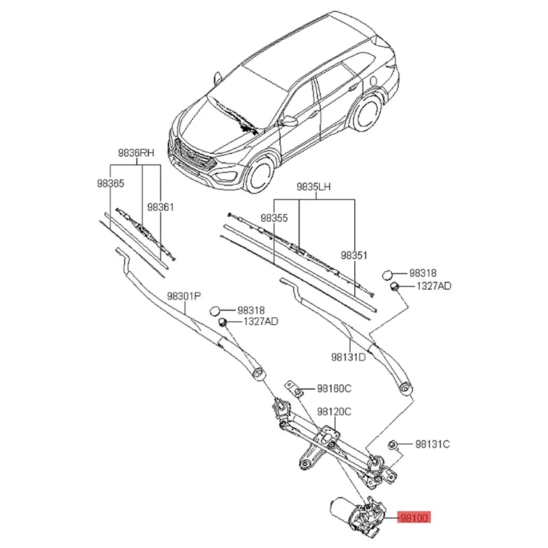 

981102W000 Car Windshield Wiper Motor For Hyundai Santa Fe 2013-2018 98110-2W000