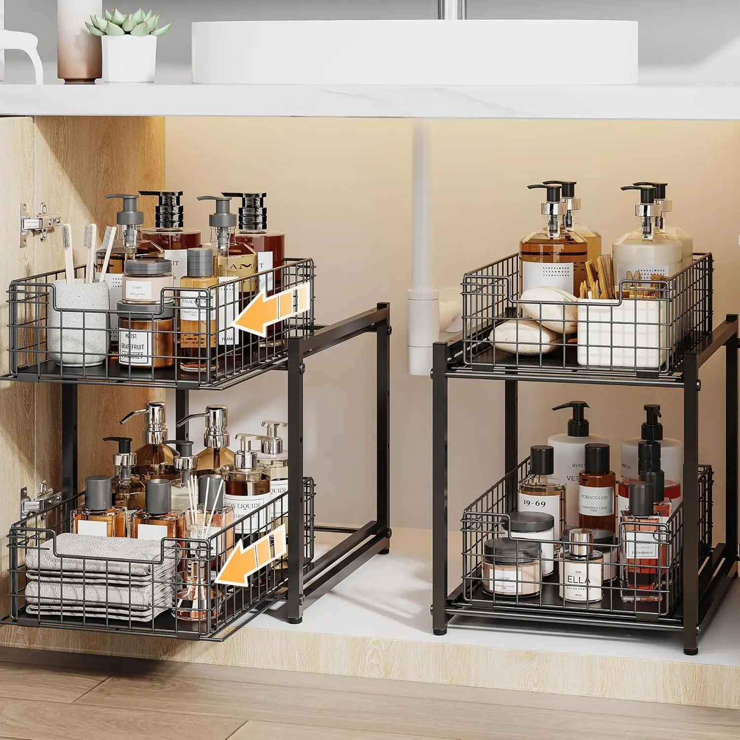 

Under Sink Organizer, 2-Tier Pull Out Cabinet Organizer, Adjustable Height Bathroom Organizer and Storage, Spice Rack for Kit