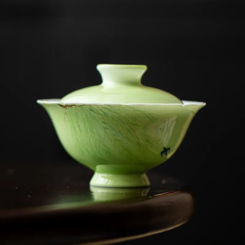 Purely Hand Painted Willow Swallow Ceramic Gaiwan Flared Rim Kung Fu Tea Bowl Household Tea Room Decor Gift