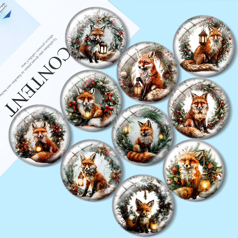 Foxes in Wreaths Clipart  10pcs 12mm/18mm/20mm/25mm Round photo glass cabochon demo flat back Making findings