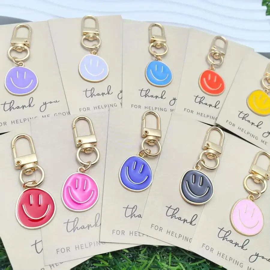 1/5/10/20/50/100pcs Multicolor Happy Face Keychains - Colorful Cartoon Metal Charms, Card - Gift Keychain for Wallets And Handba