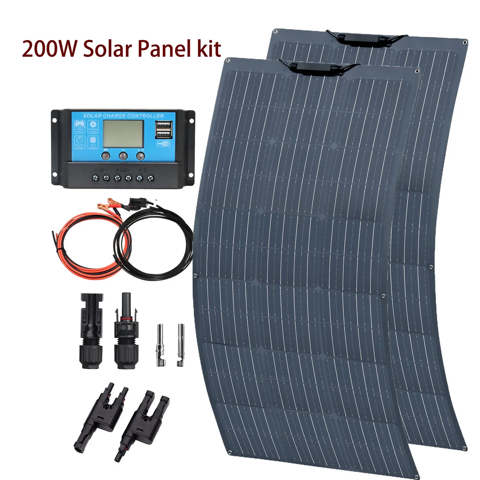 12V 100W Flexible Solar Panel 19.8V 100 W 200 Watt Solar Panels kit complete Controller for RV Boat Car Home  Battery Charger