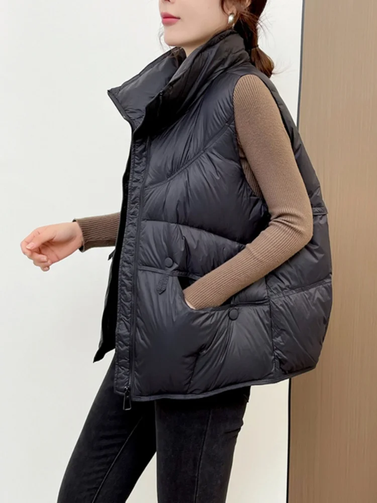 

Модный белый пуховый жилет для женщин, верхняя одежда, осень-зима, новинка, универсальный, для повседневной носки, на молнии