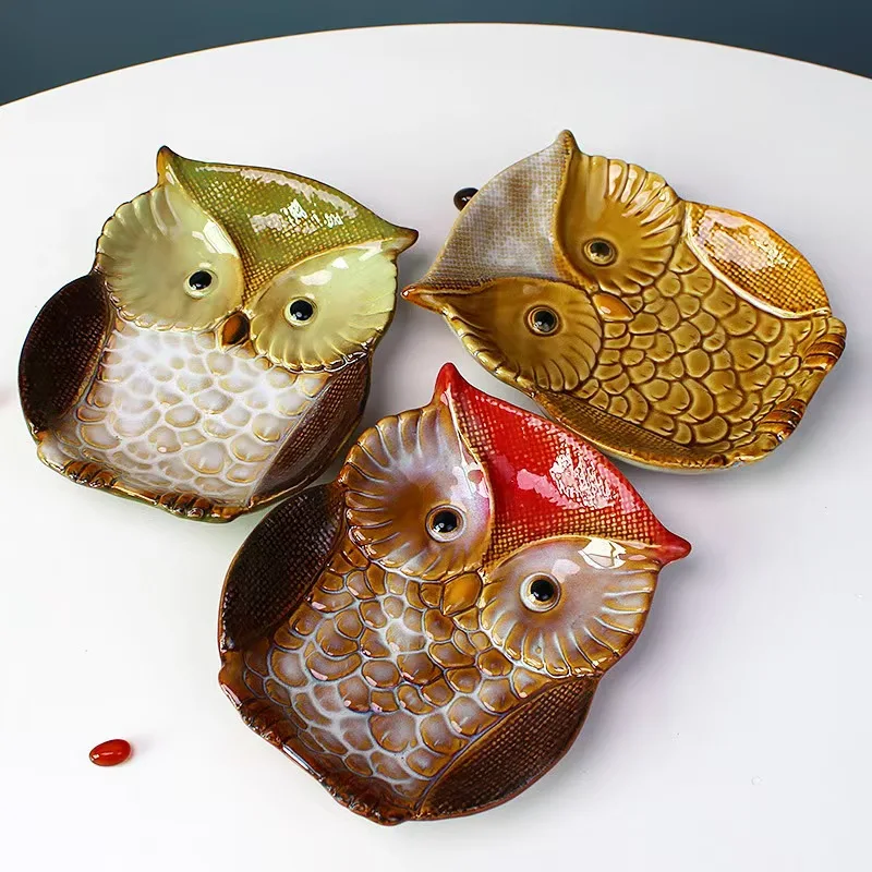 Ceramic Dishes Home Children\'s Breakfast Plates, Creative Cute Pastries Fruit Cartoon style Animal Cat Penguin Owl Dining plate