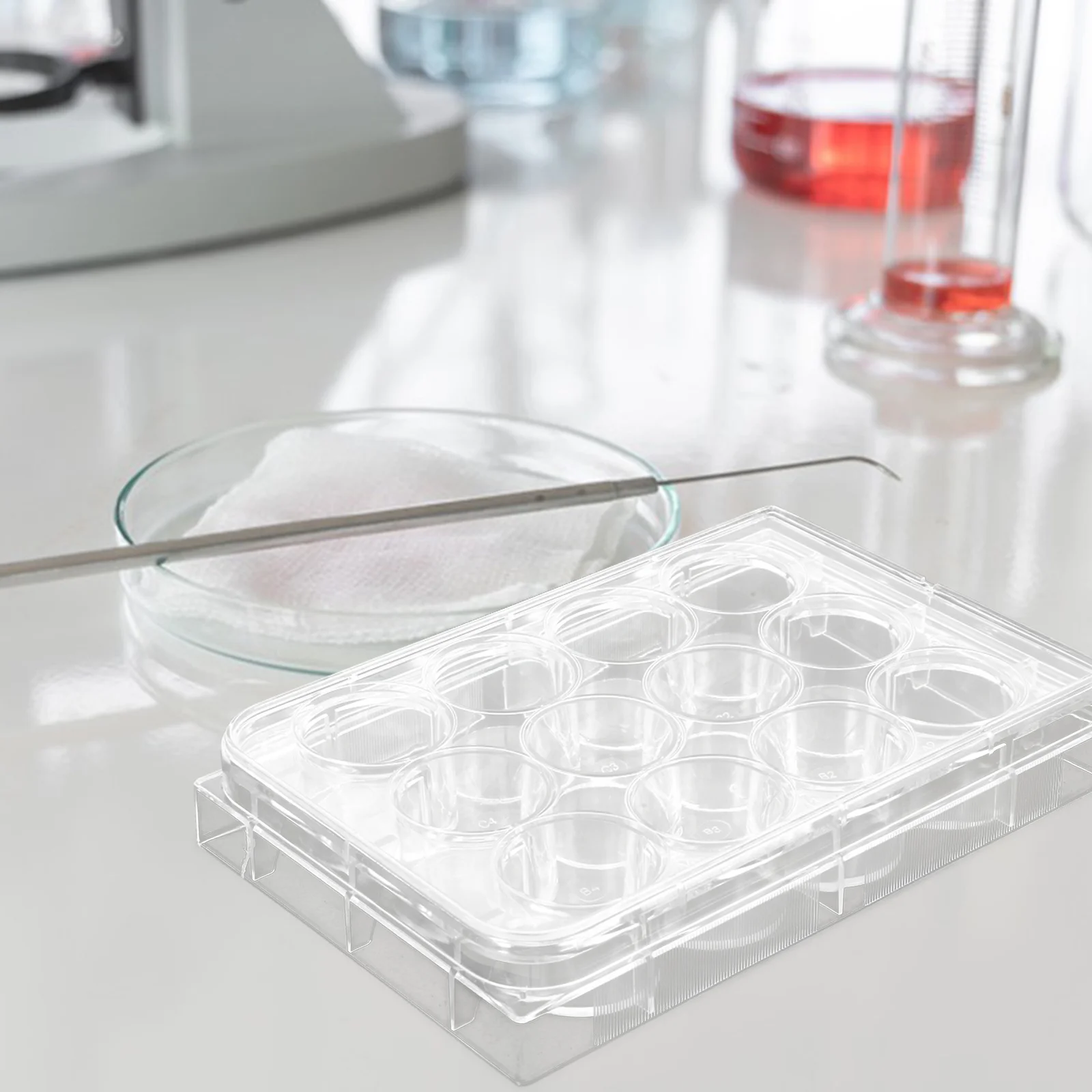 

10 Pcs Culture Plate Tissue Tray for Laboratory Cell with Lid High Transparency
