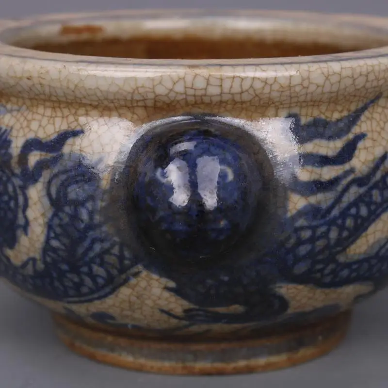 Chinese Ming Jiajing Blue and White Porcelain Censer Dragon Incense Burner 4.13\