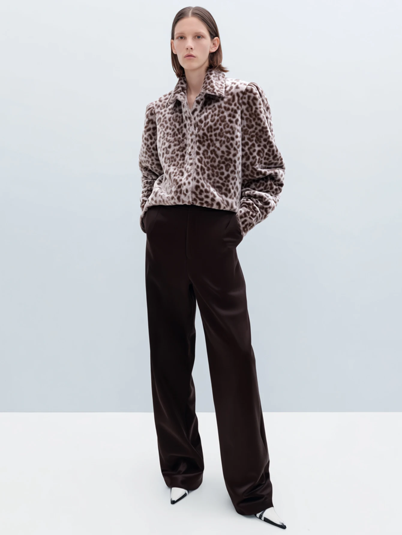 سترة نسائية طويلة الأكمام بطبعة الفهد وياقة قميص برية للخريف والشتاء، أزياء الشارع للاستخدام اليومي