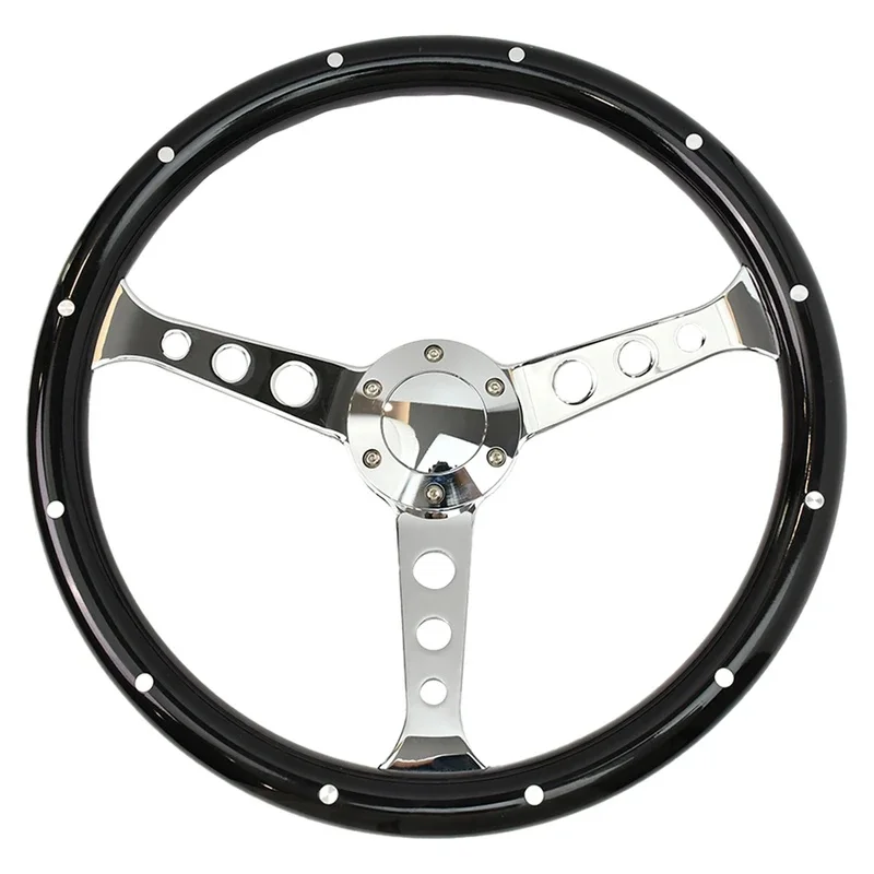 High Quality Classic Wood Grain Grip Racing Steering Wheel With Three Spoke And Horn Button Interior Accessory