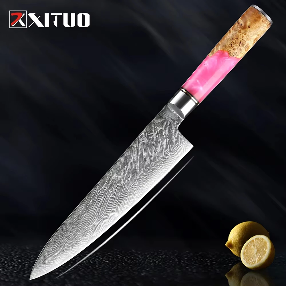 

XITUO 8 Inch Damascus Chef Knife Pink Resin Elegant Goddess Special Kitchen Gift Knife High Quality Sharp Japanese Home Slicing