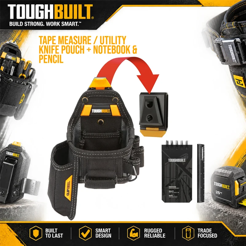 Toughbuilt TB-CT-25X Tape Measure/Utility Knife Pouch Includes Notebook And Pencil – Rugged Storage Pouch