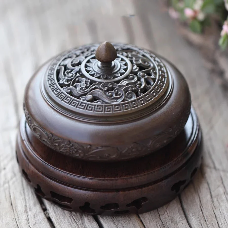 

Ornament Incense Burner Decoration Copper Oriental Incense Burner Vintage Chinese Burner Traditional Round Encensoir Home Decor