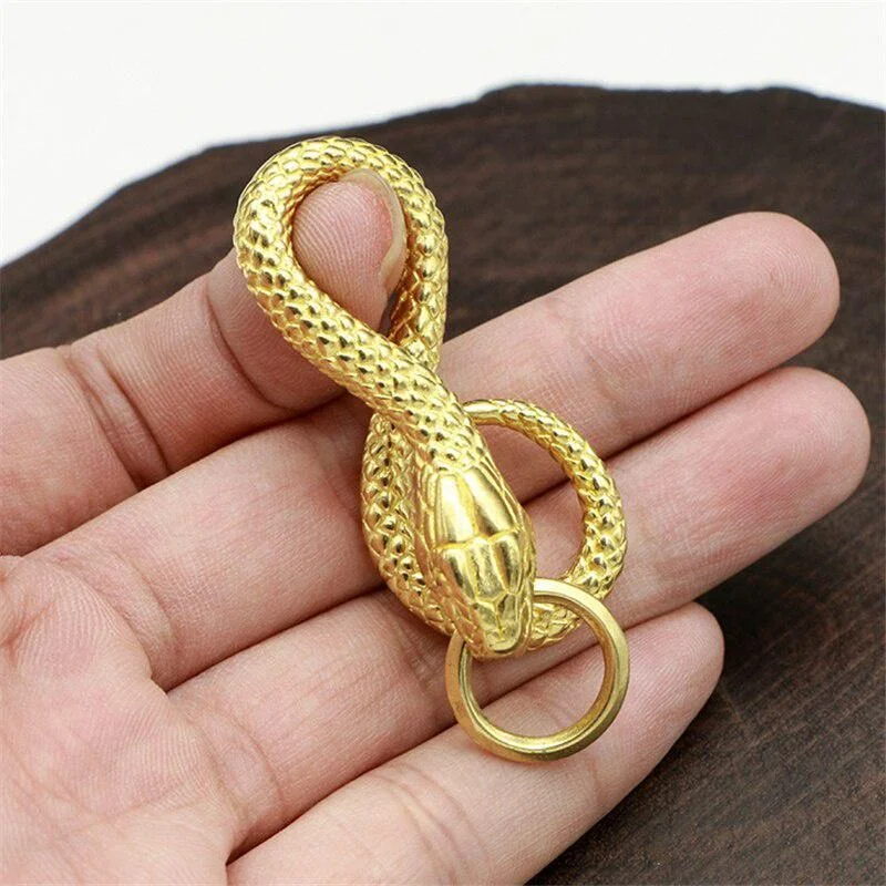 1Pc Vintage Copper Python Snake Keyring Hanging Trinket Metal Brass Boa Belt Buckle Punk Men Car Key Chain Ring Pendant Jewelry