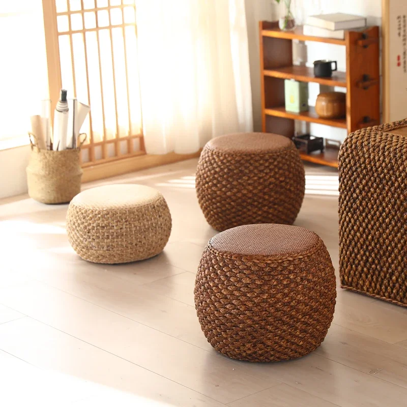 Handmade Rattan Round Stool,Mobile Woven Seat,Living Room Sofa Tea Table Stool,Porch Shoe Changing Stool,Footstool,Leisure Chair