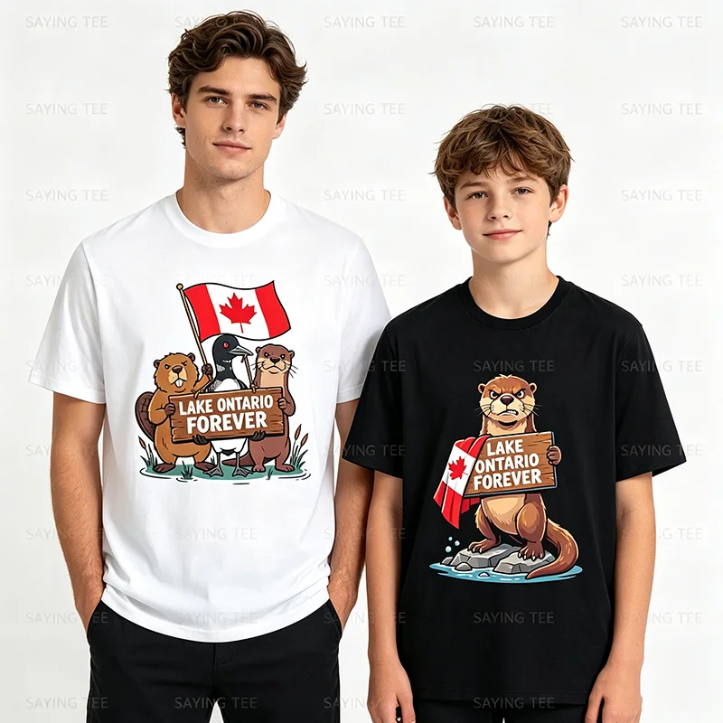 Lake Ontario Forever Otter Animals Flag Lustiges Anti-Lake-America T-Shirt Y2k Pro Lake Ontario Beaver Grafik-T-Shirt für Männer Jungen – Detail 4
