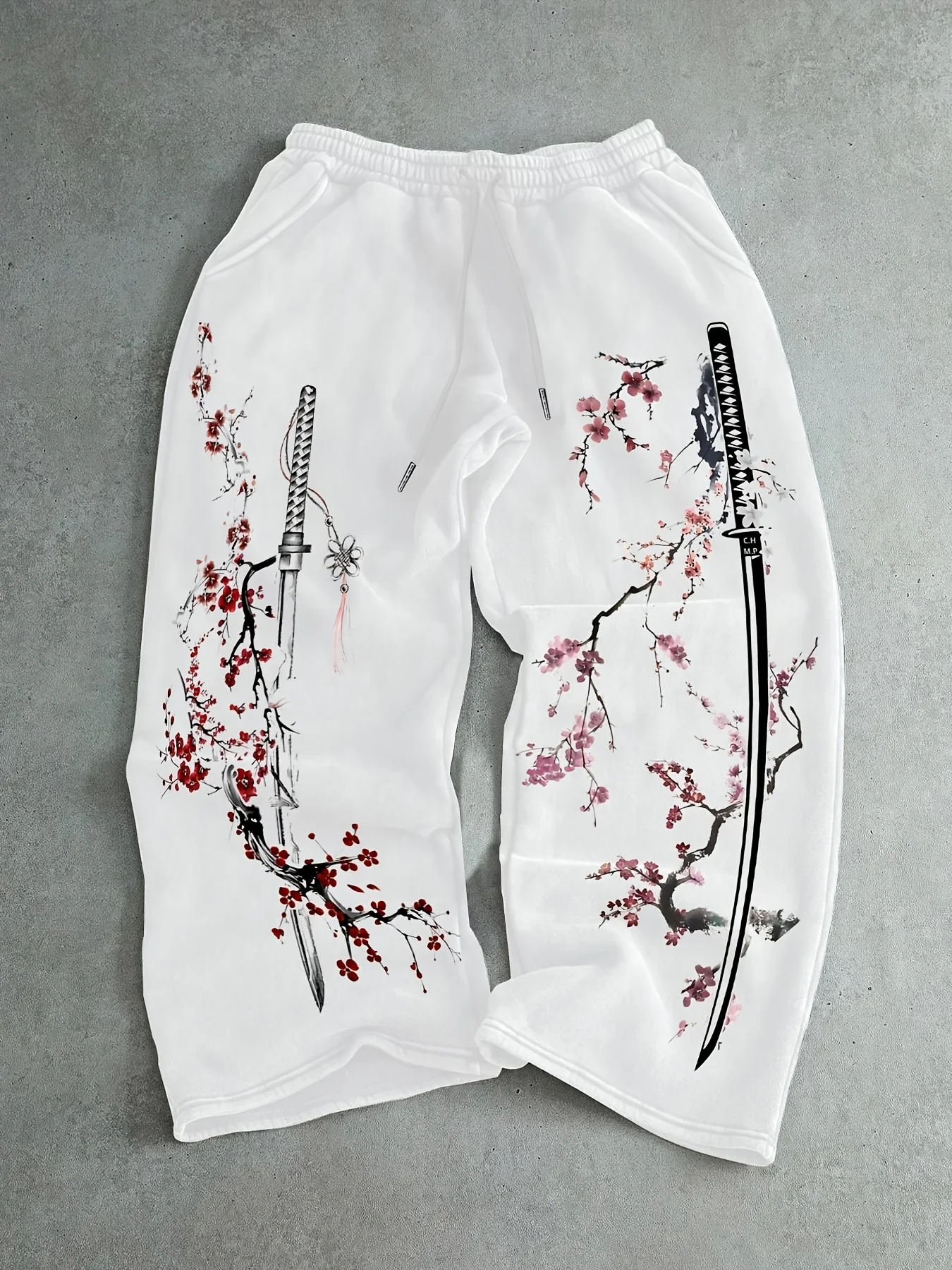 Men's Casual Sports Pants Cherry Blossom&samurai Sword&plum Blossom Pattern Printed Sweatpants Drawstring Wide Leg Casual Pants