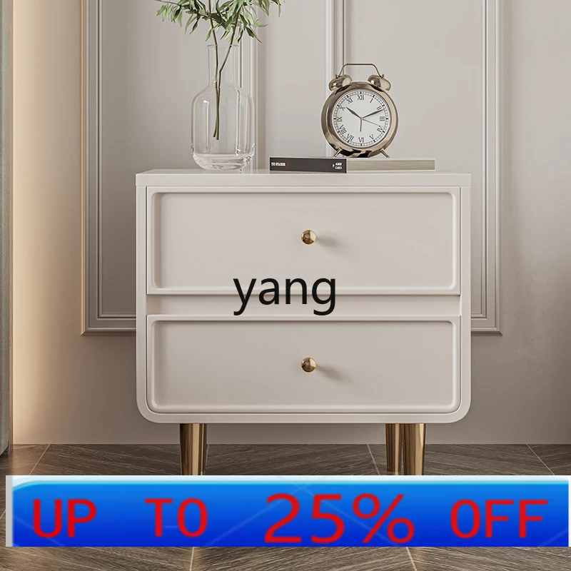LMMsolid wood bedside table minimalist with drawer ivory white light luxury simple bedside table
