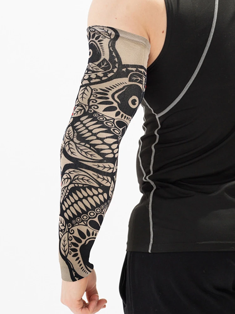 Mangas de brazo de tatuaje para hombres y mujeres, cubierta de brazo de protección solar sin costuras para montar al aire libre, protector solar, 1