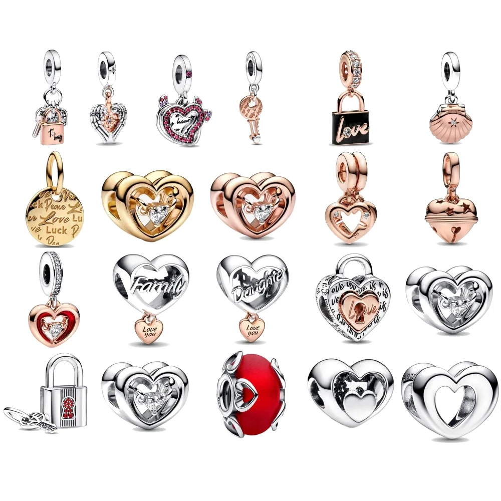 

New 925 Sterling Silver Mother Daughter Family Love Heart Lock Charm Bead Fit Original Bracelet For Women DIY Jewelry Accessory