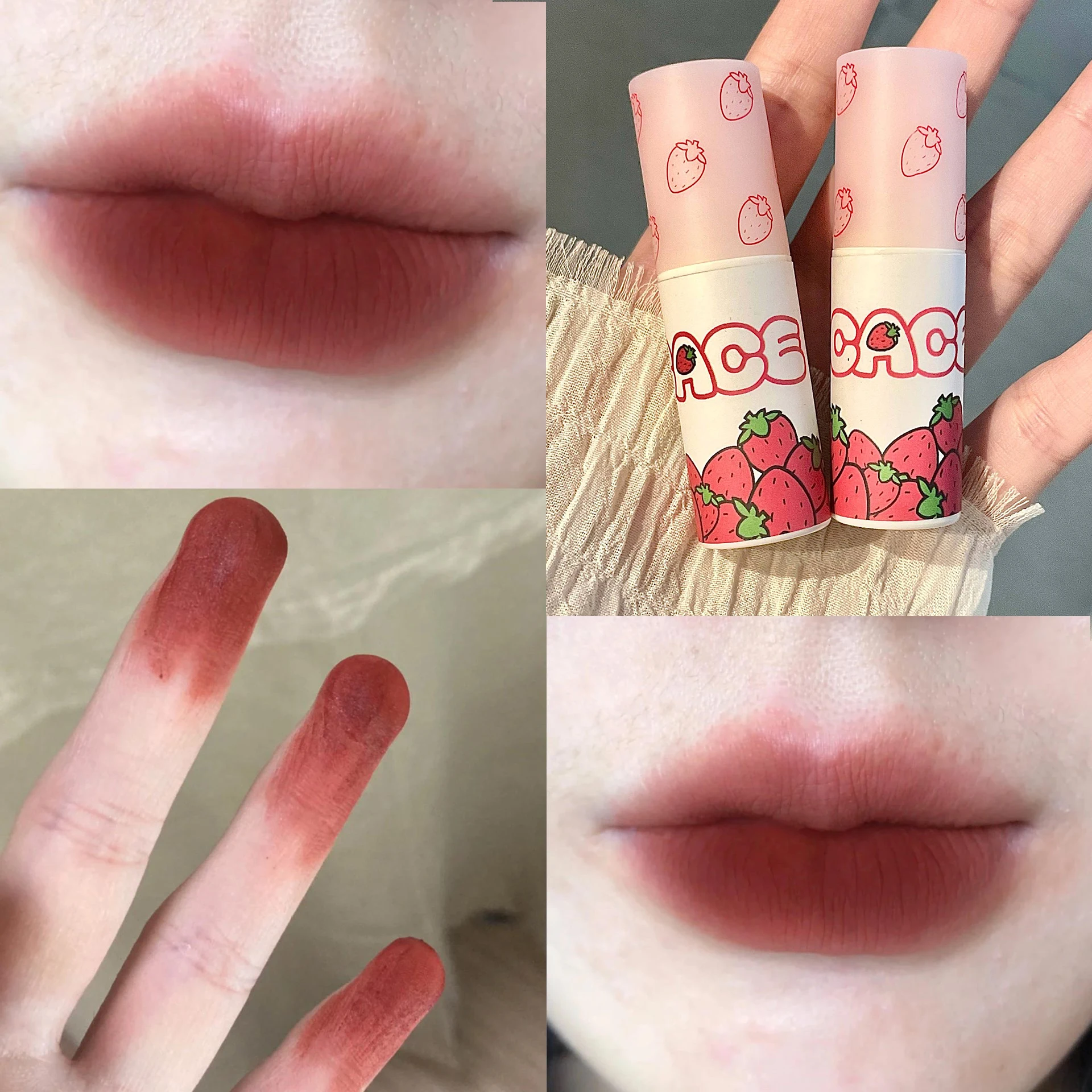 Batom líquido fosco impermeável, 6 cores, marrom, esmalte labial rosa, morango bonito, veludo, lama de lábio vermelho nu, bochecha matiz, cosméticos