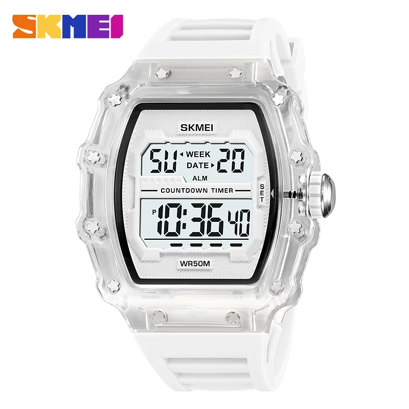 SKMEI Digital Sport 2Time Countdown 50M Waterproof Watches Men Date Back Light Alarm Silica Gel Band Wristwatch reloj hombre