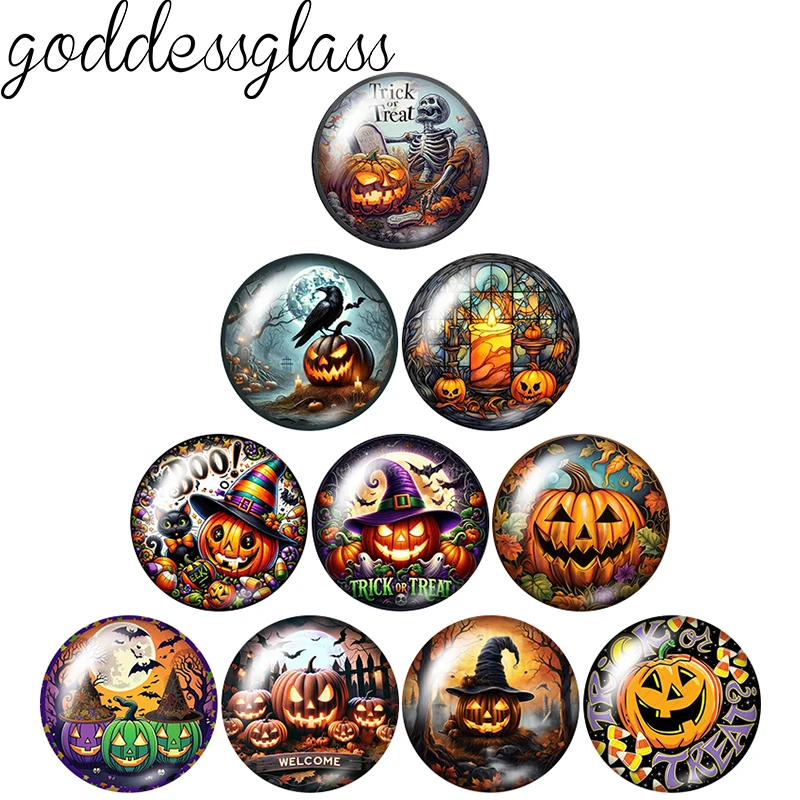 Happy Halloween Pumpkin Jack-O'-Lantern 10pcs 12mm/18mm/20mm/25mm Round Photo glass cabochon demo flat back Making findings image 6