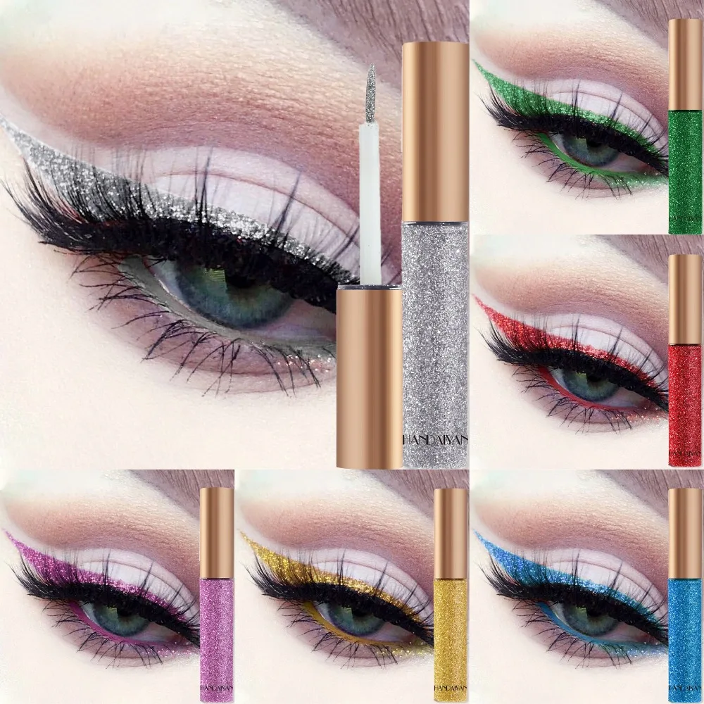 HANDAIYAN Glitzer-Flüssig-Eyeliner-Stift Funkelndes Hochglanz-Pigment Bühnen-Diamant-Lidschatten Langanhaltend Wasserfest Augen-Make-up