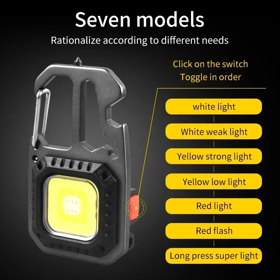 Multifunction Keychain Work Light with Screwdriver 7 Modes Rechargeable Portable Tool Kit Camping Flashlight Emergency Lights