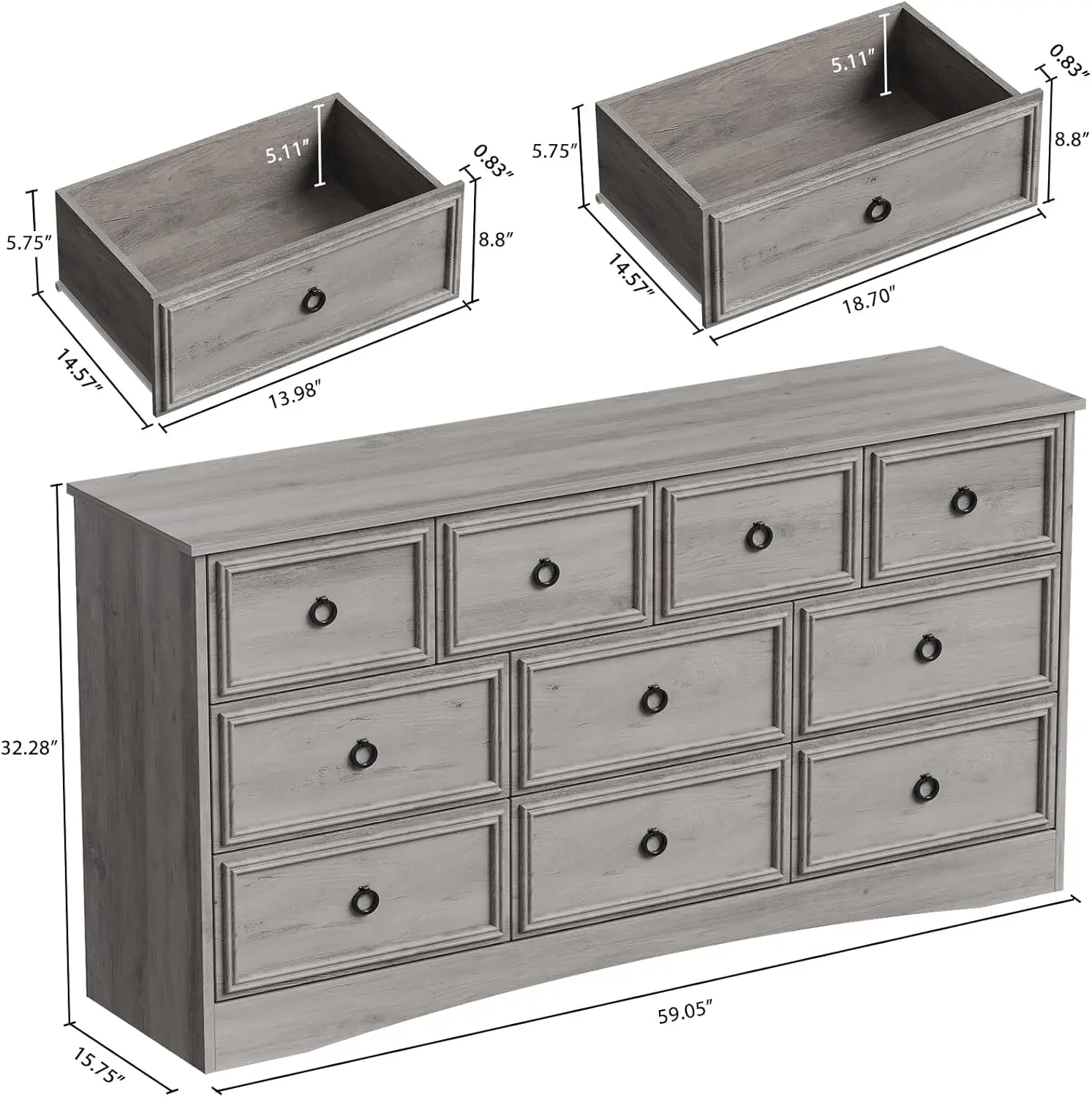 10 MELfur ser-Commode moderne, commode de proximité, organisateurs de placards et rangement, bordures texturées pour tout le salon, couloir, gris