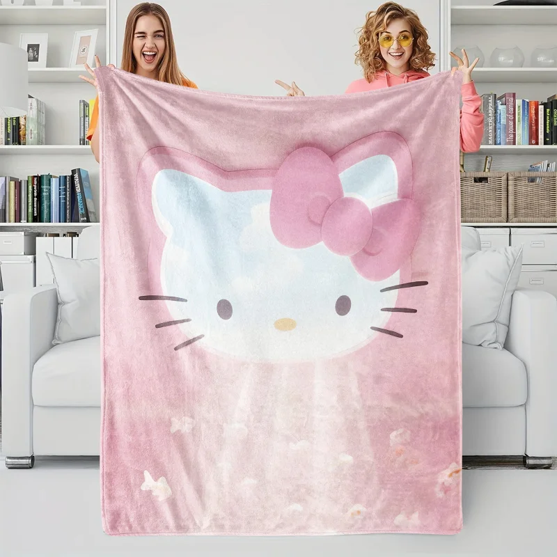 

Многофункциональное флисовое одеяло Hello Kitty: нежно-розовое, мягкое, теплое, плюшевое, для дивана, кровати, путешествий, кемпинга, как плед или накидка