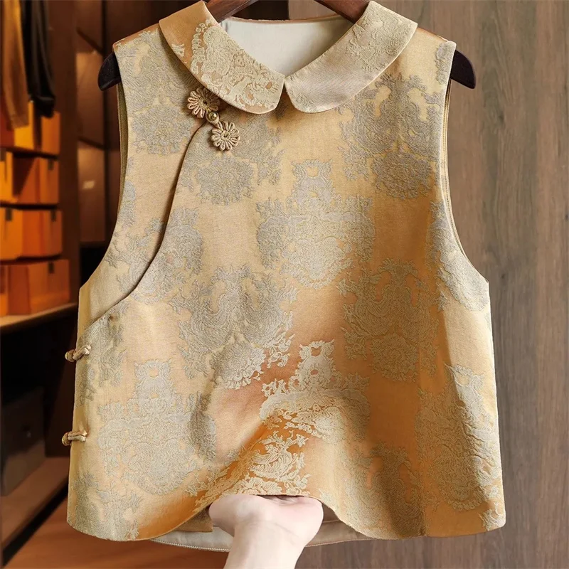

Women's Jackets Women's Vest Single-breasted Retro Buckle Printing Early Autumn Giant Beautiful Sleeveless Vest Short Vest Coat