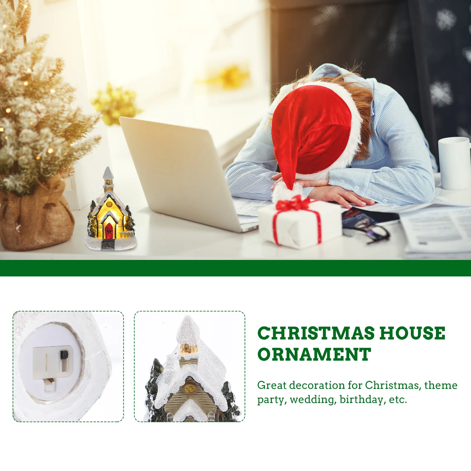 

1Pcs Resin Christmas Small House Decoration Cute Xmas Mini House Ornament Desktop Festival Gift for Home Party