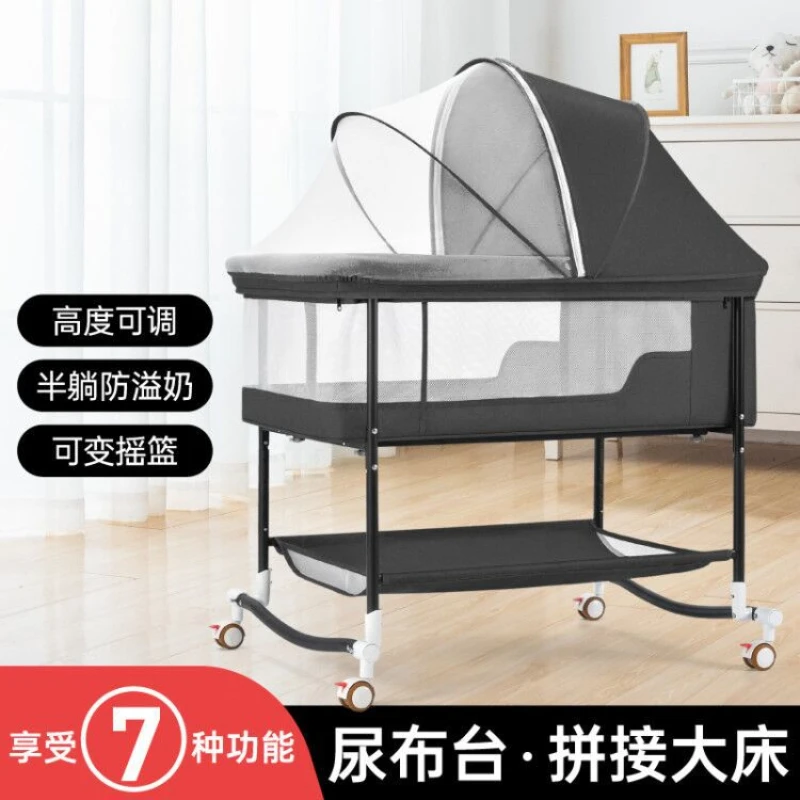 Crib Newborn Baby Cradle Bed Mobile Portable Child Sleeping Basket Bed European-style Folding Crib Multifunctional