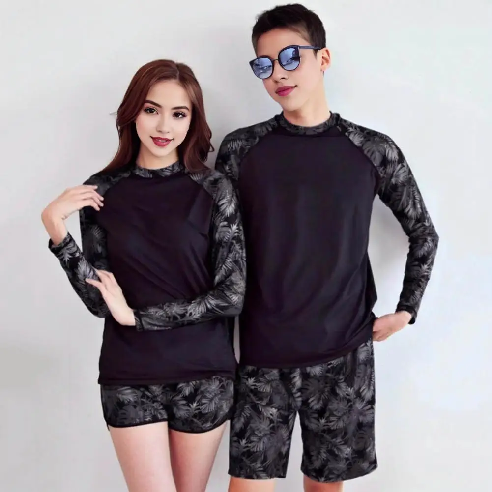 

2 Pcs/Set Unisex Swimsuit Quick-drying Breathable Leaf Print Long Sleeves Couple Surfing Diving Bathing Water Sport Swimwear