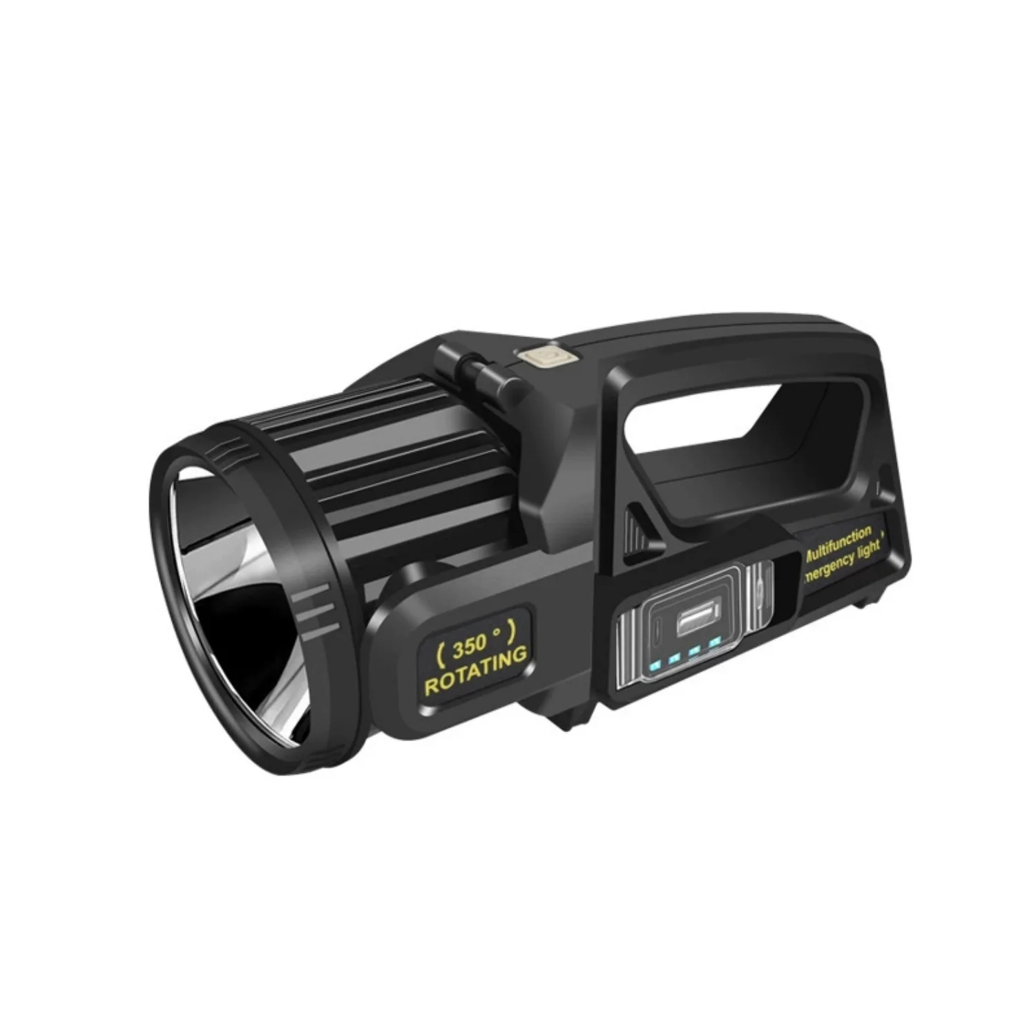 

Rechargeable LED Spotlight Flashlight with 350° Rotate Head, 9 Modes, IPX6 Waterproof, Solar + TYPE-C Charging, Power Bank