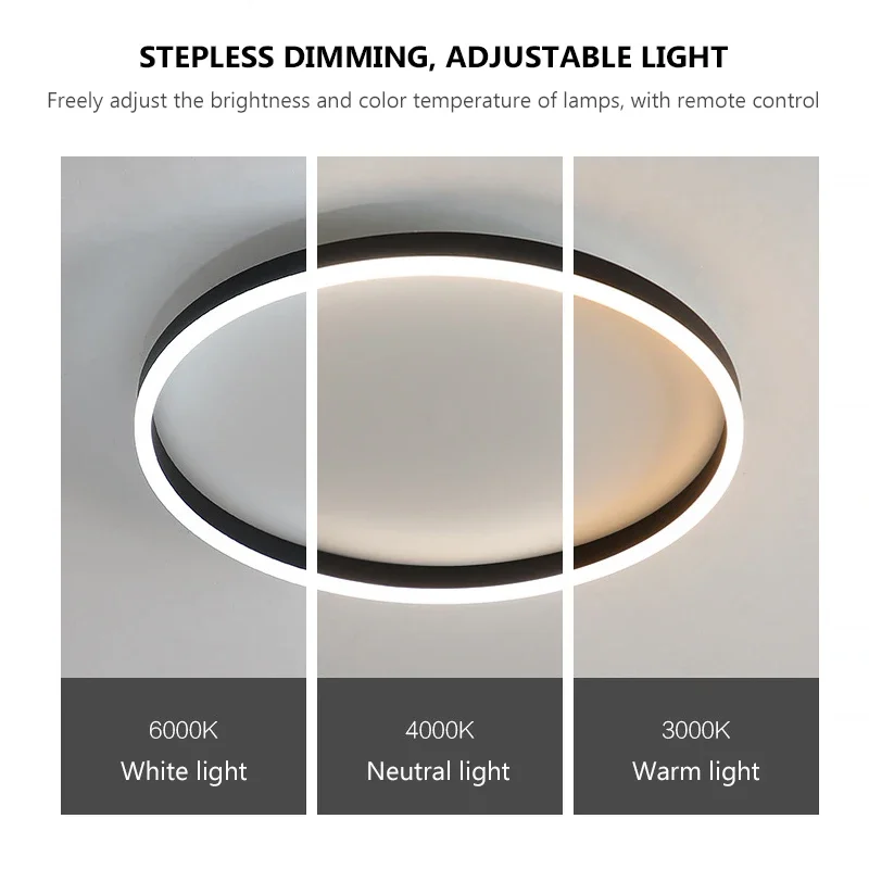 LED Ceiling Lamp Nordic Modern Round Ceiling Lights Remote Control Dimmable Surface Lighting for Living Room Bedroom Study Lamps