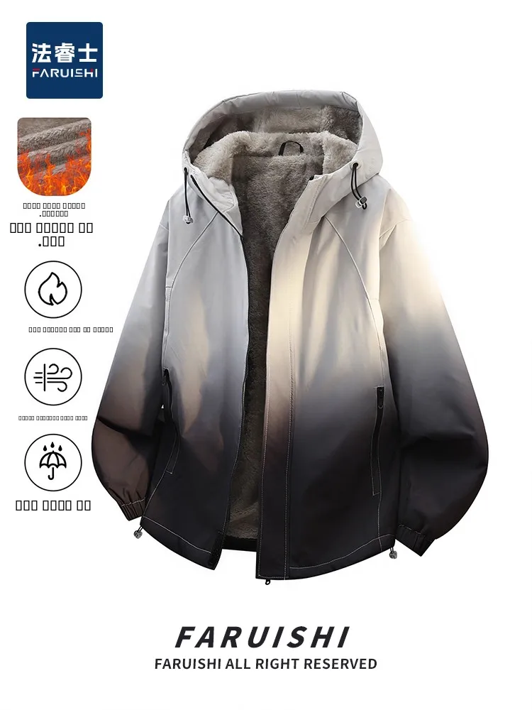 

Мужская флисовая куртка American Sle adient с капюшоном, новинка 2026 года, модный бренд, теплая хлопковая ветрозащитная верхняя одежда, повседневный свободный крой