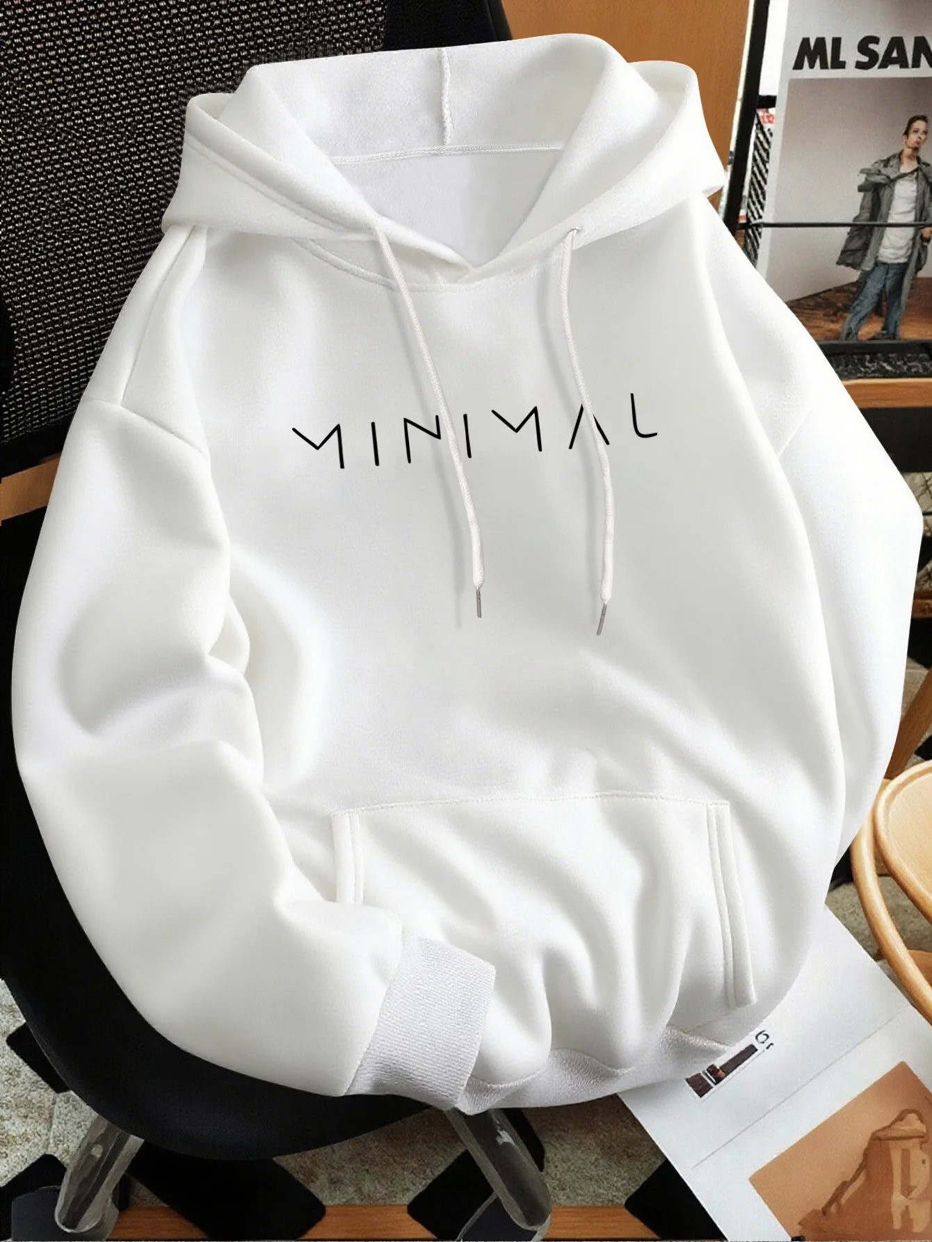 Men Minimalist Letter Print Hoodie, Soft Comfortable Hooded Sweatshirt, Daily Casual Commuting Versatile Pullover Tops