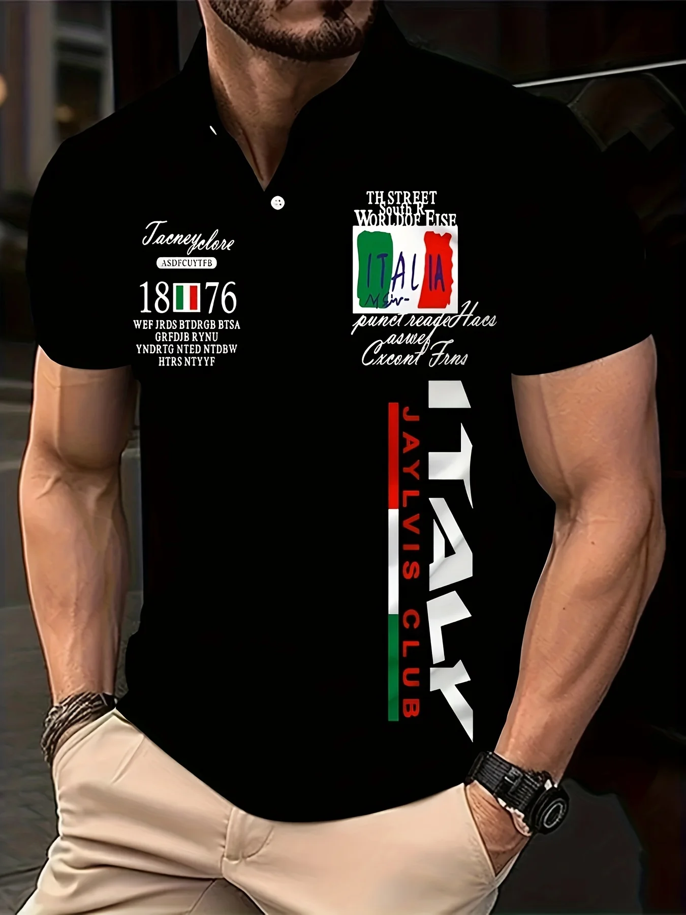 2026 Summer New Style Men's Short-Sleeved Polo Shirt with 3D Letter Pattern Print Street Casual Fashionable Comfortable Soft