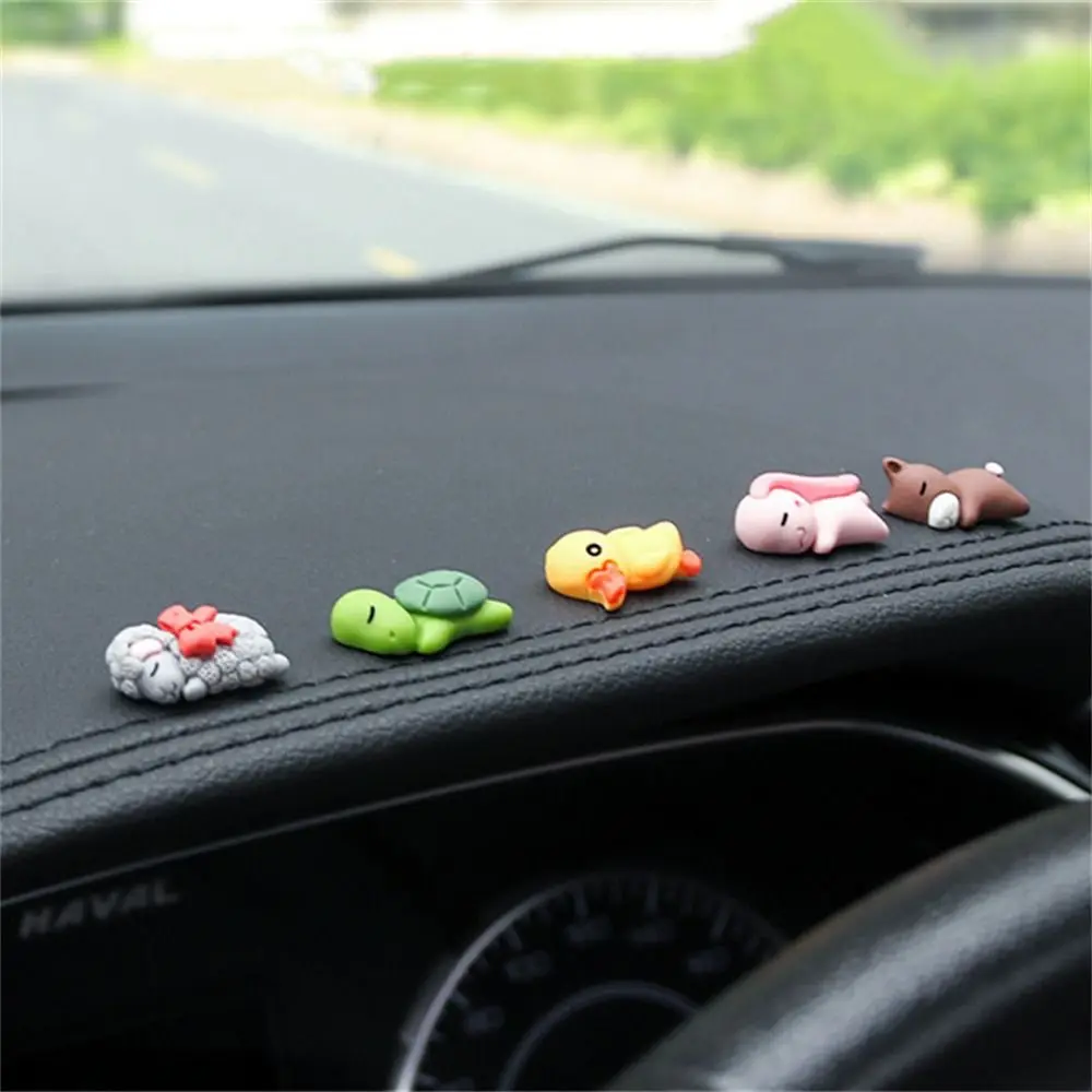 6 pçs/set dormindo mini animal decoração interior do carro bonito animal anti-deslizamento adesivo montagem painel do carro decoração acessório