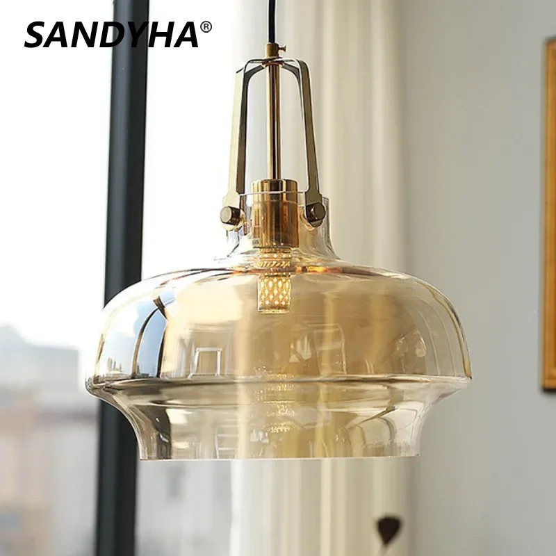 

SANDYHA Nordic Circular Chandelier Glass Lampshade LED Lamp for Living Room Kitchen Restaurant Pendant Lights Bedroom Home Decor