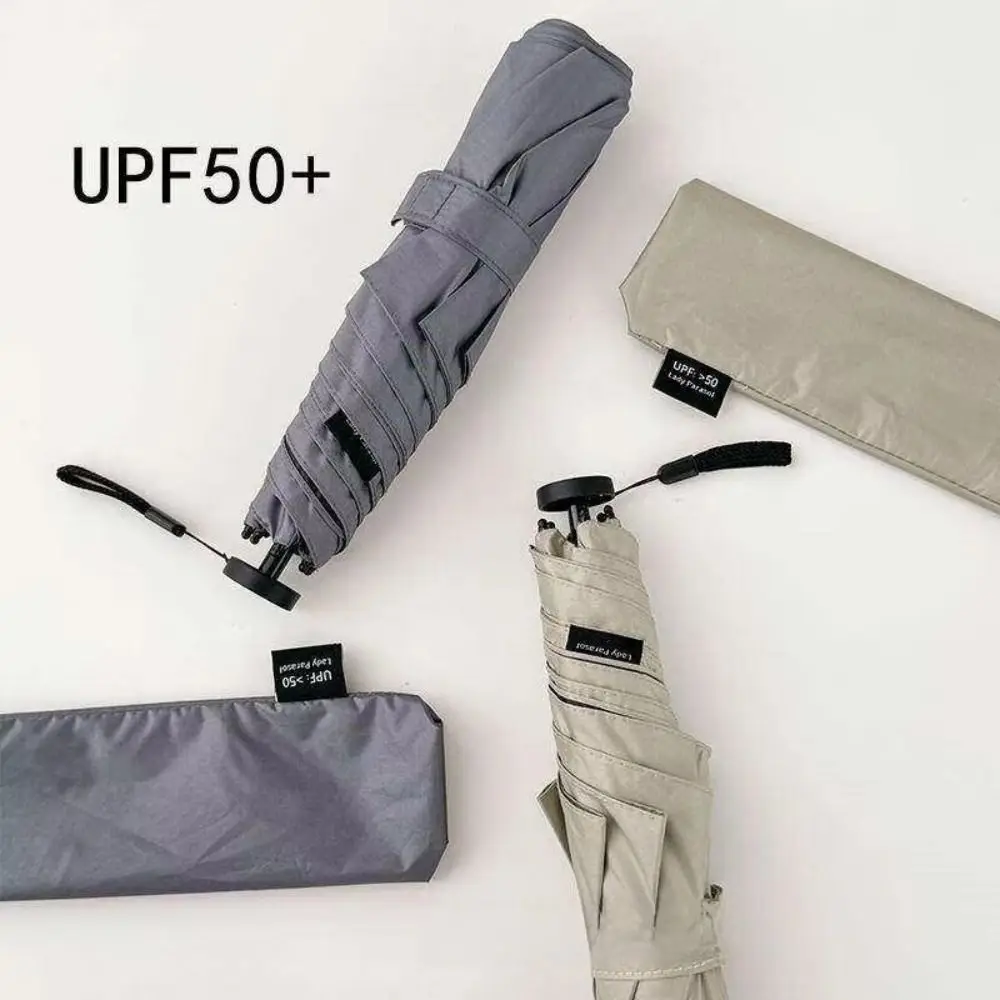 UV Protection Ultra-Light Umbrella Compact Folding 6-Rib Sunshade Umbrella Black Coating with Umbrella Cover Portable Parasol