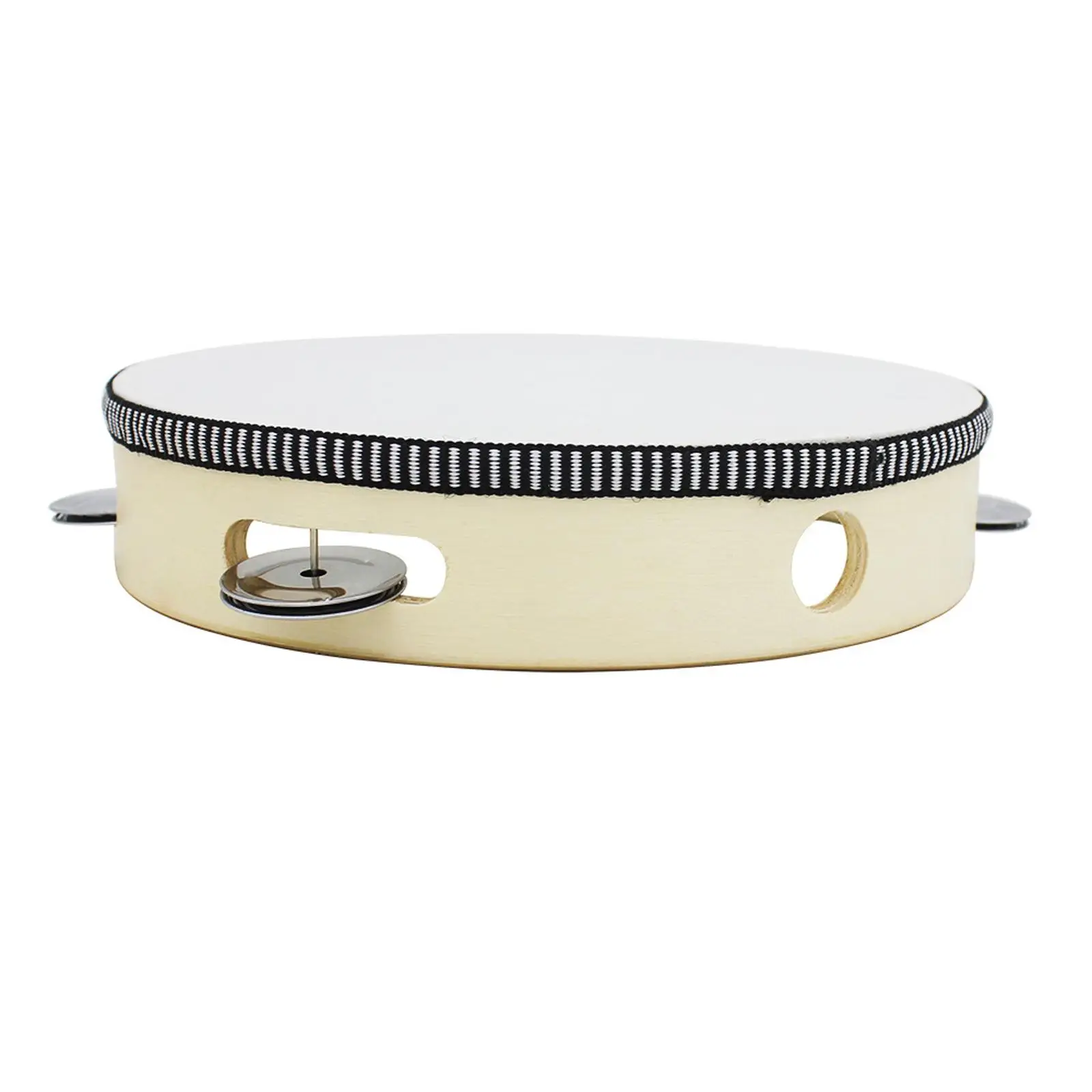 Hand Held Tambourine for Kids Wooden Percussion Drum with Steel Jingles Musical Beat Instrument for Children Dance Class