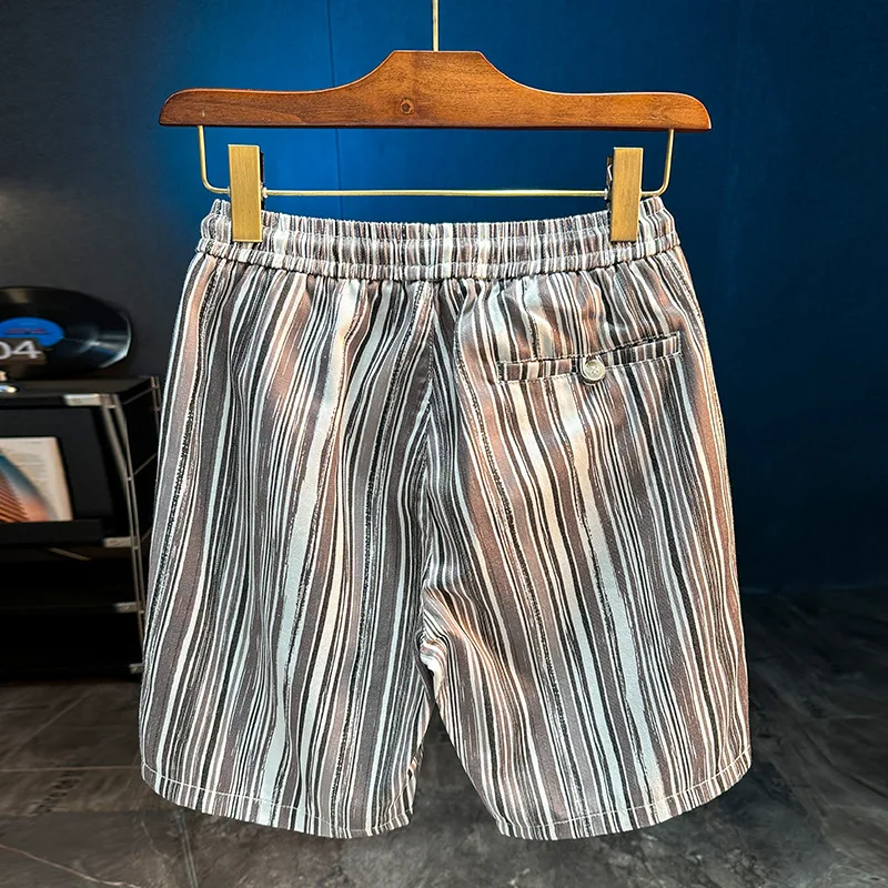 

Новинка лета 2024, мужские шорты, универсальные, модные, быстросохнущие, дышащие, повседневные, простые, модные, в полоску, пляжные брюки