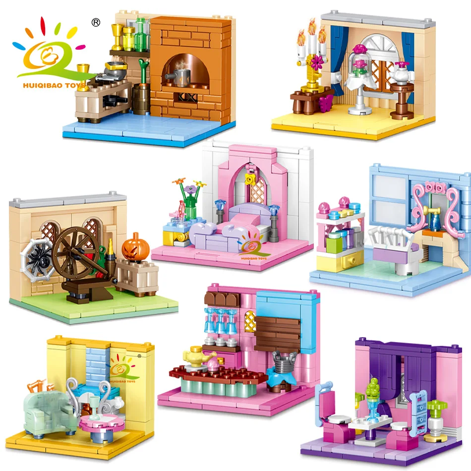 HUIQIBAO Creative Mini Room Girls Bedroom Building Blocks City Friend Play House Set Apartment Model Assemble Bricks Girl Toys