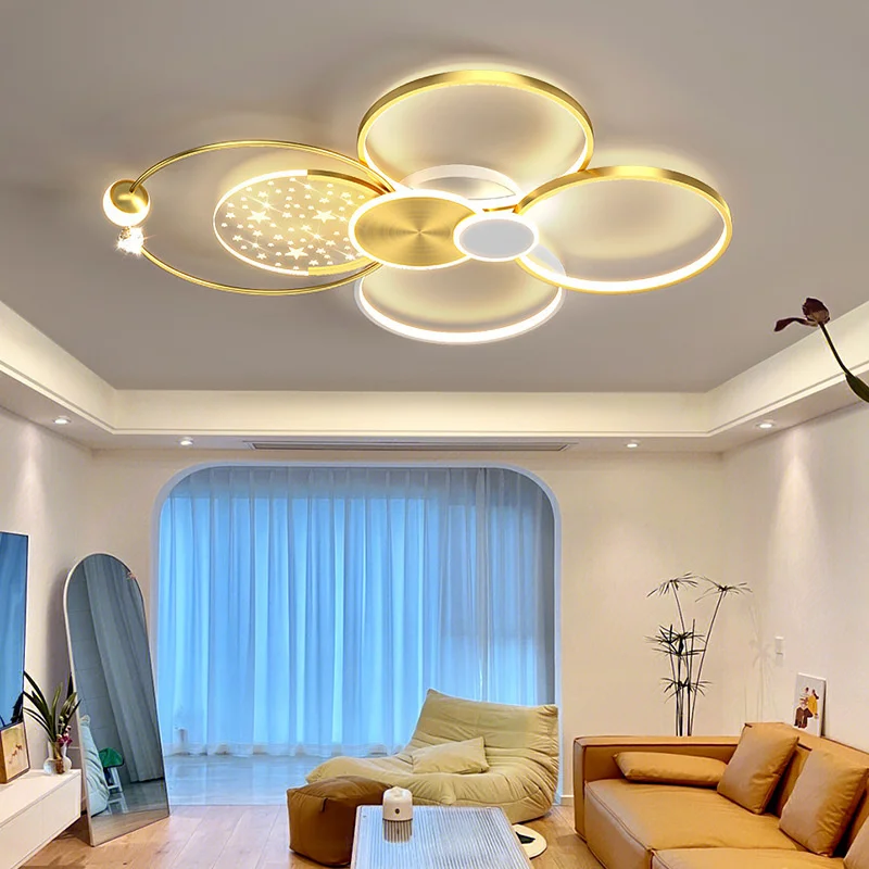 

Creative Led Living Room Ceiling Lights Simple Atmosphere Golden Bedroom Chandeliers Nordic Whole House Package Combination