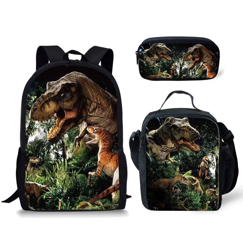 Cartoon Herbivore Dinosaurus 3 Stks/set Rugzak 3d Print School Student Boekentas Anime Laptop Dagrugzak Lunch Tas Etui