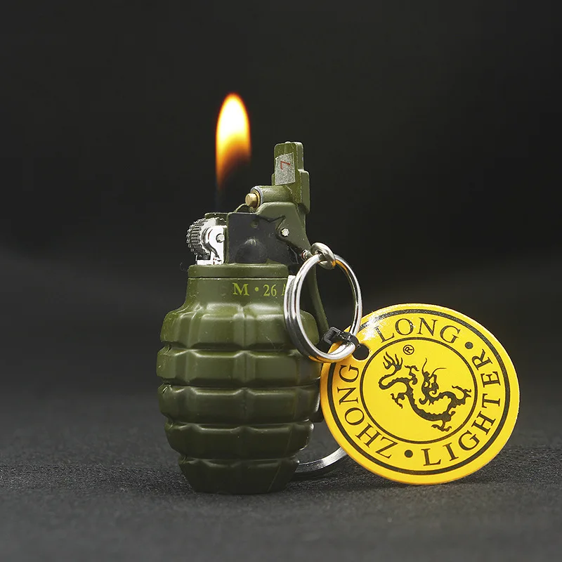 Mini Grenade Model Inflatable Lighter Metal Butane Gas Grinding Wheel Open Flame Lighter Cigarette Accessories Smoking Gift