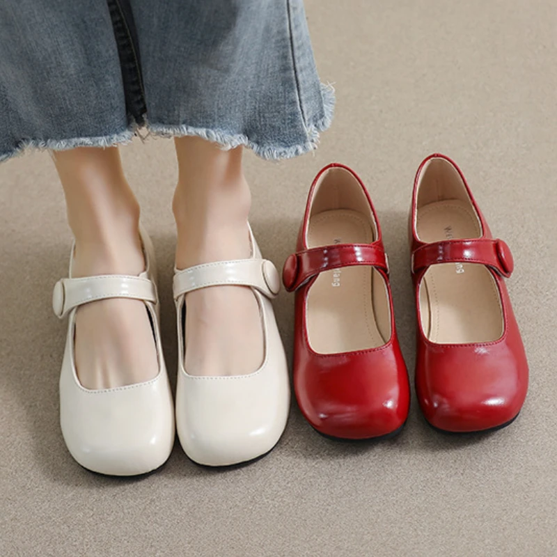 French Japanese Doll Shoes Women\'s Round Head Soft Bottom One Pedal Flat Bottom Mary Jane Shoes Cute Single Shoes Women Zapatos