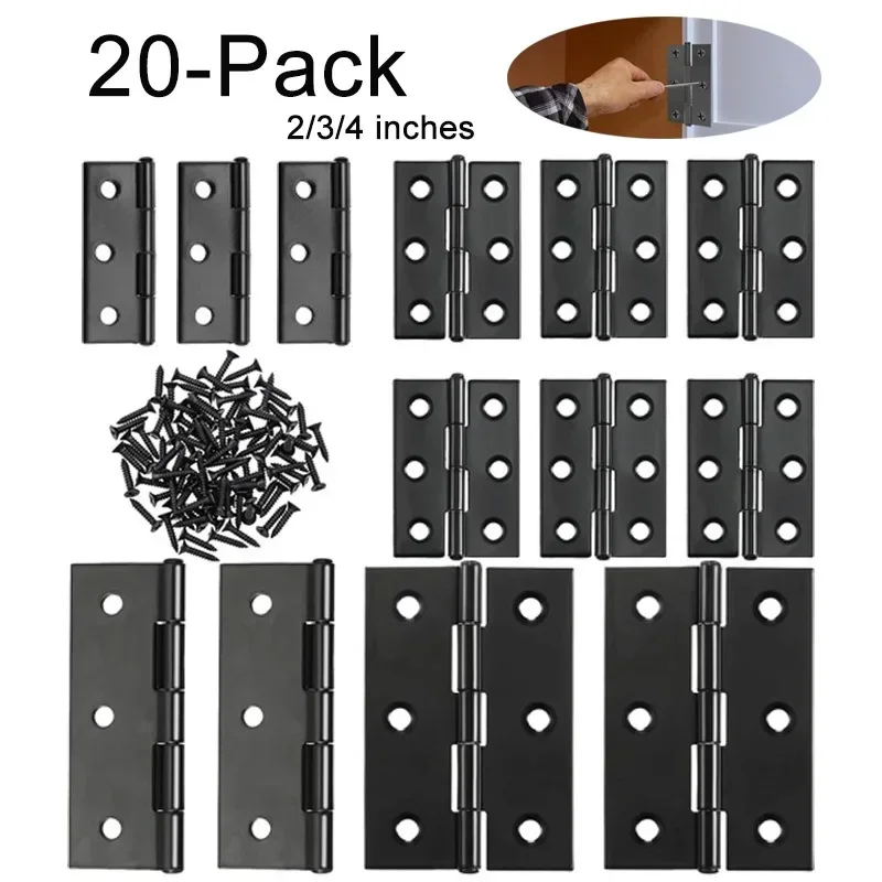20 Pack 2/3/4 Inch Door Hinges Stainless Steel Folding Bifold Butt Cabinet Hinges Black with Screws for Door Furnitures Windows