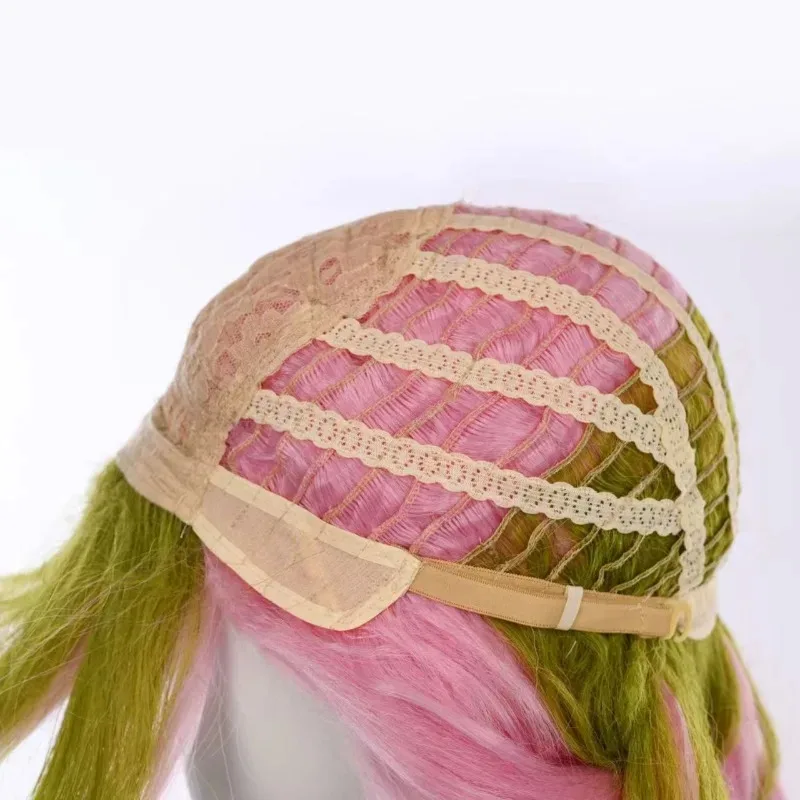 2025 شيطان القاتل كانروجي ميتسوري تأثيري أومبير الوردي الاصطناعية شعر مستعار طويل مضفر 28 بوصة أنيمي كوزر هالوين جودة عالية واي فاي